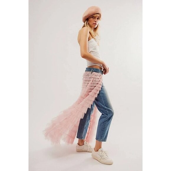 We The Free Pirouette Jean Skirt Combo Tulle Overlay Caviar Bar Blue & Pink 27 - Picture 14 of 14